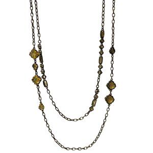 Antique Bronze Multilayer Necklace Yellow Crystal Accents Fashion Jewelry Women